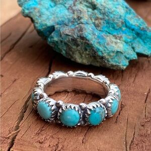 Kingman Turquoise & Sterling Silver Eternity Band Ring